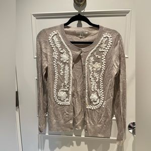 Banana Republic Oatmeal Button Up Cardigan with Ribbon Detail